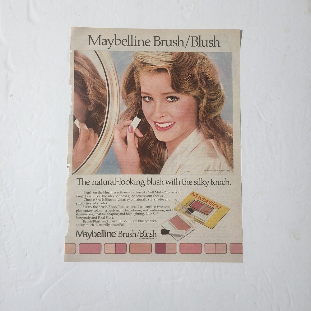 Vintage Print Ad Maybelline Brush Blush blonde model clipping 1983 8x10.5
